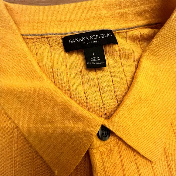 Mens Silk Linen Golden Yellow Banana Republic Ribbed Polo size Large - Picture 2 of 4